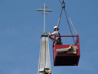 steeple cross being removed